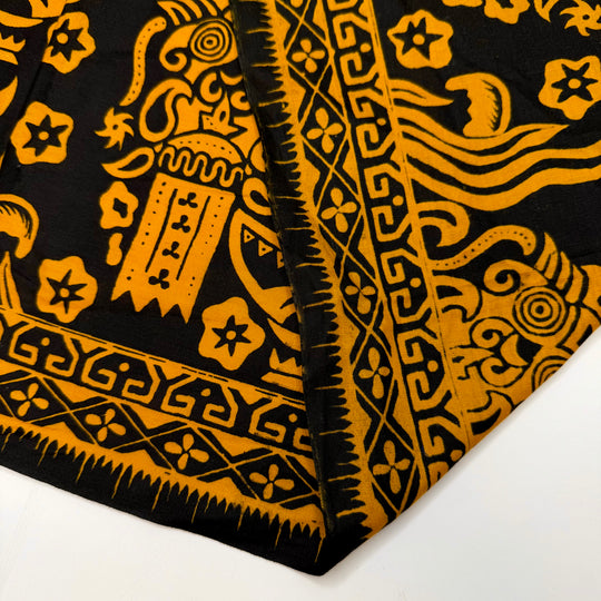 I Could Win Survivor - Wax Block Print Cotton Woven - Black/Golden Beige Floral - 1.1M Bundle