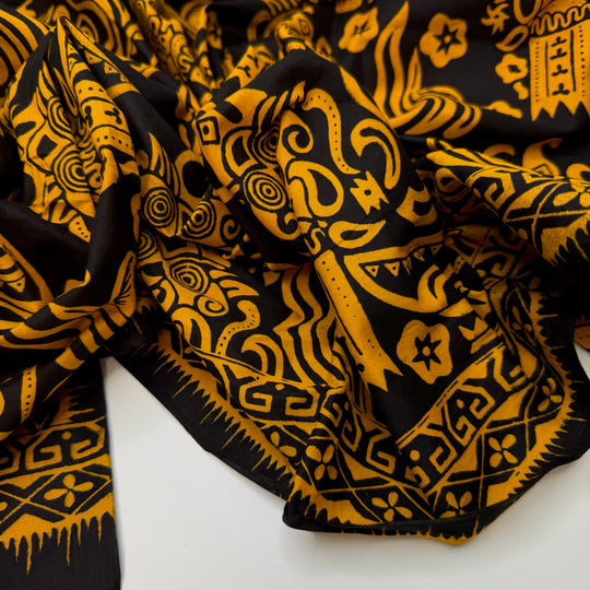 I Could Win Survivor - Wax Block Print Cotton Woven - Black/Golden Beige Floral - 1.1M Bundle