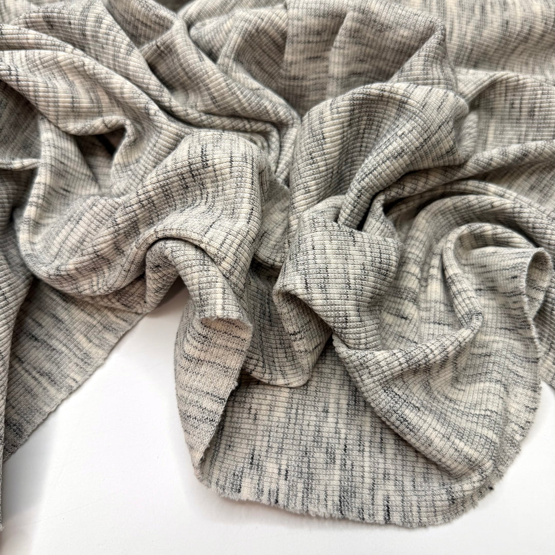 Turn Up The Hendrix - Rib Knit Cotton Blend Knit - Grey/Cream Heather - 1M Bundle