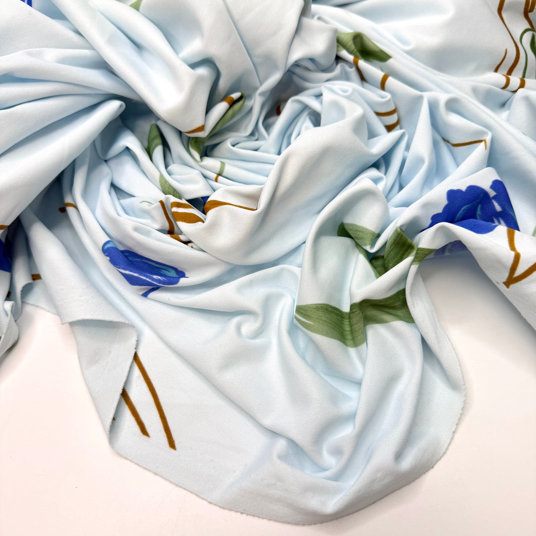 Head In The Clouds - Rib Knit Polyester Blend Knit - Light Blue Multi Floral - 2.35M Bundle