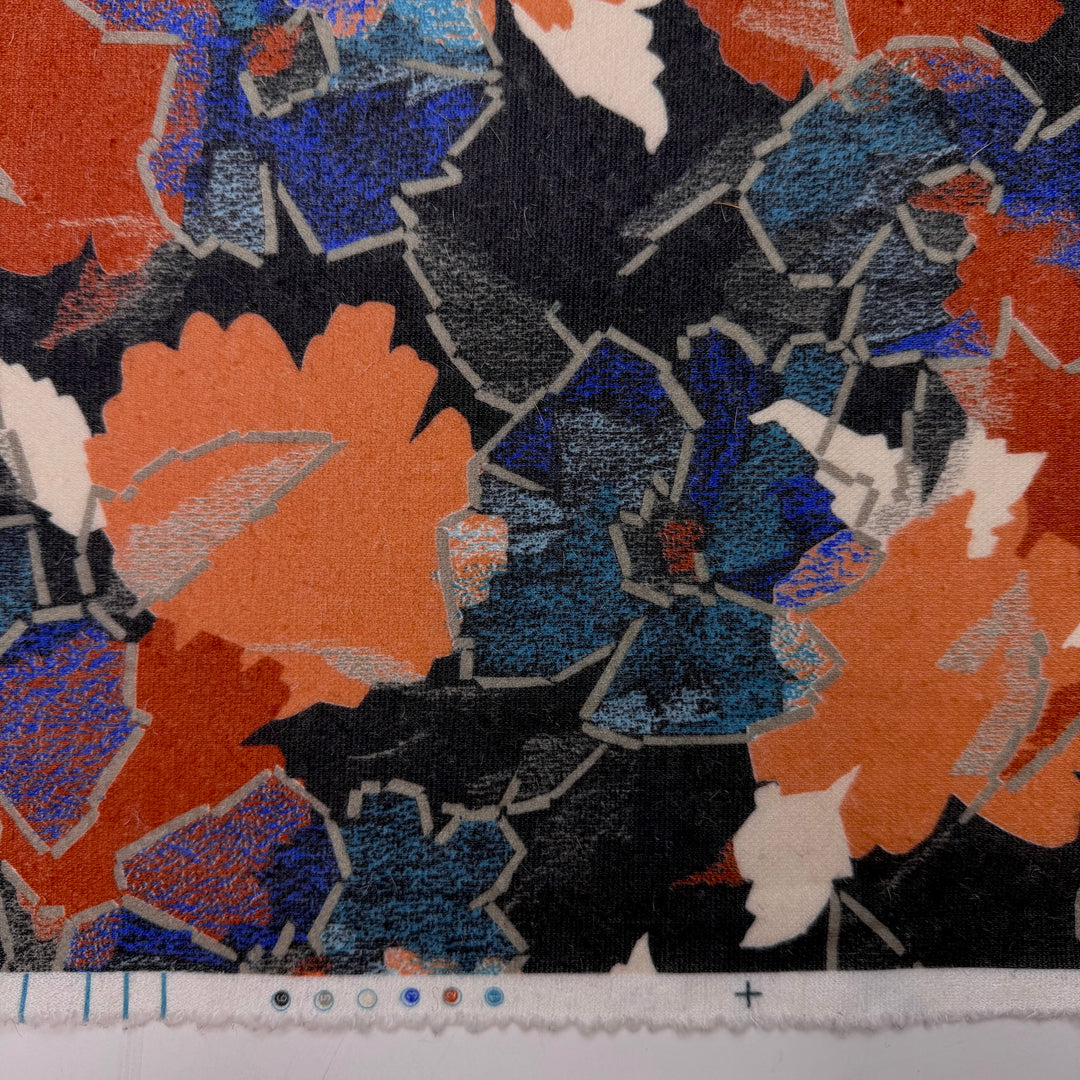 Painting Peace Signs - Vintage Rib Knit Polyester Blend Knit - Orange/Black Floral - 3.2M Bundle