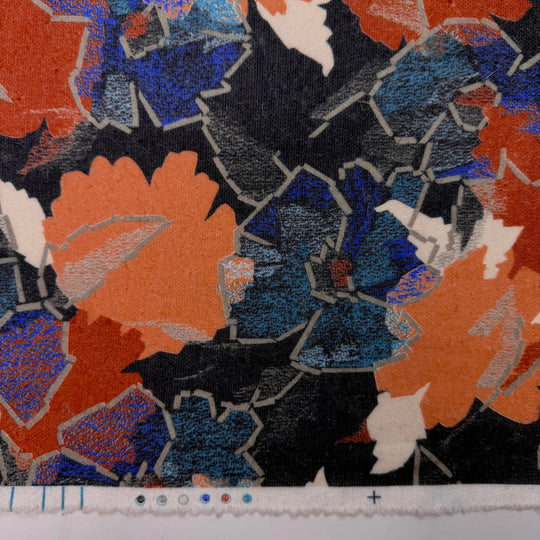 Painting Peace Signs - Vintage Rib Knit Polyester Blend Knit - Orange/Black Floral - 3.2M Bundle