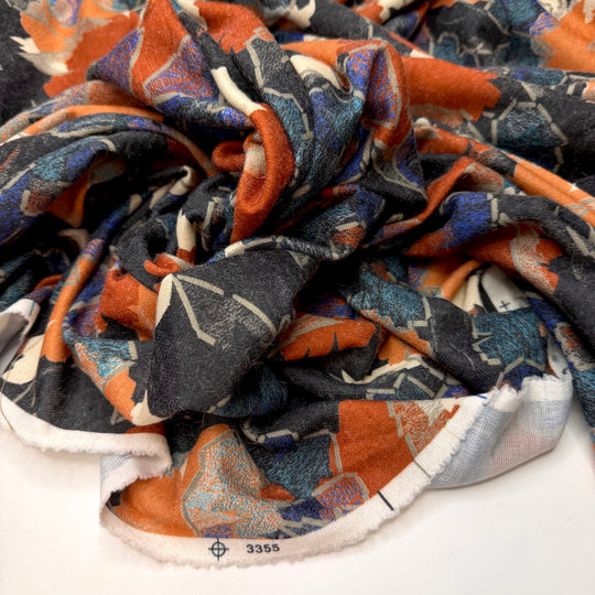 Painting Peace Signs - Vintage Rib Knit Polyester Blend Knit - Orange/Black Floral - 3.2M Bundle