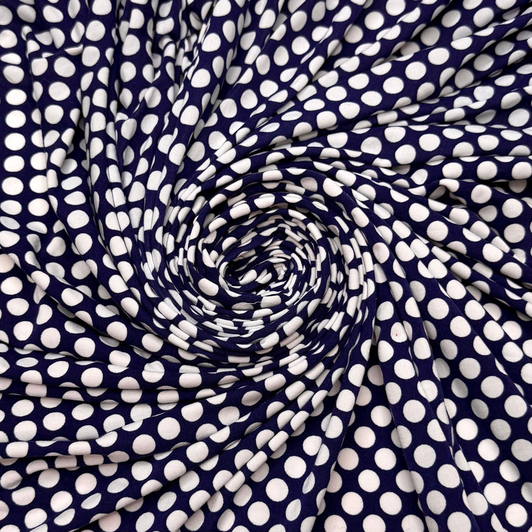 Lost In Nostalgia - Jersey Polyester Blend Knit - Navy/White Polka Dots - 1.3M Bundle