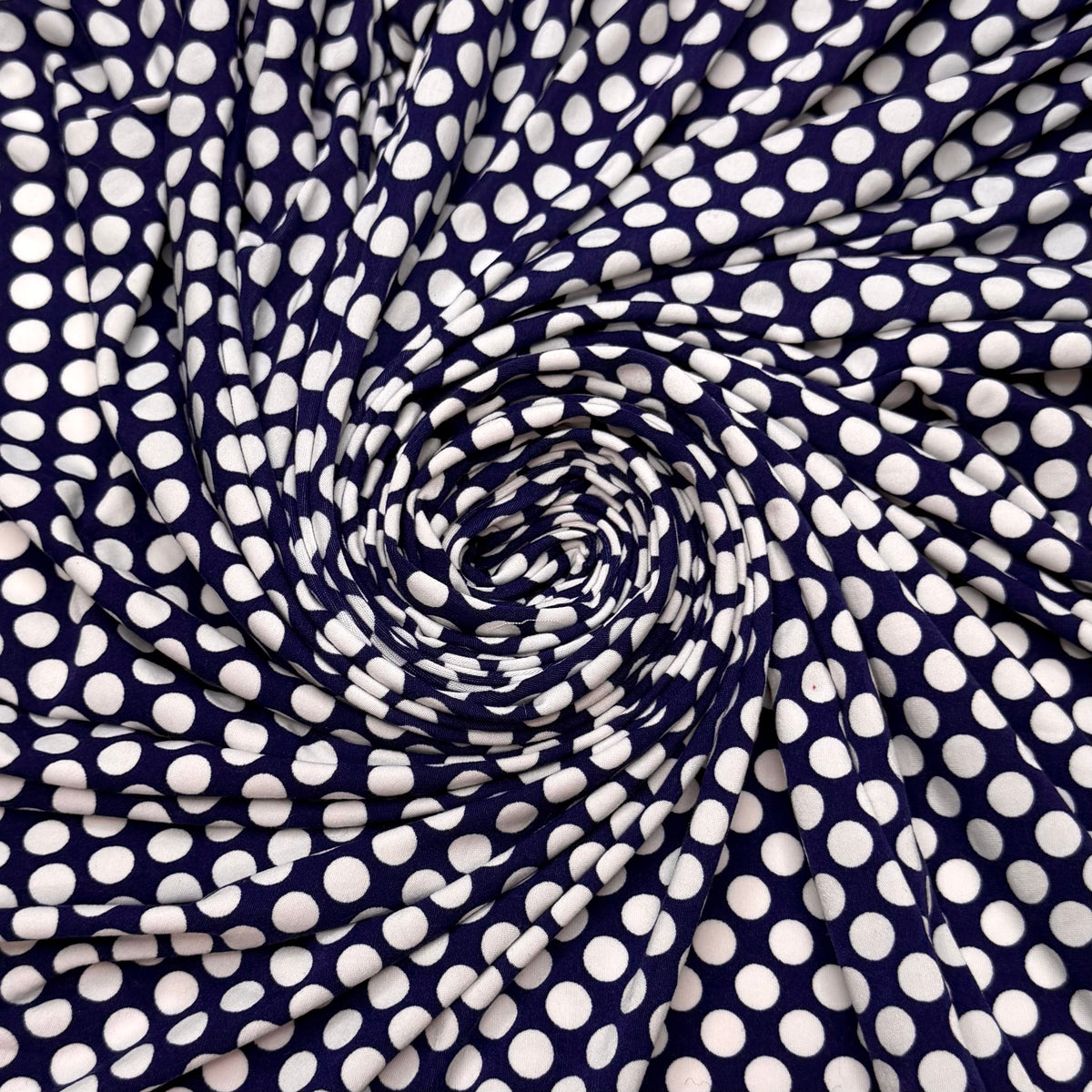 Lost In Nostalgia - Jersey Polyester Blend Knit - Navy/White Polka Dots - 1.3M Bundle
