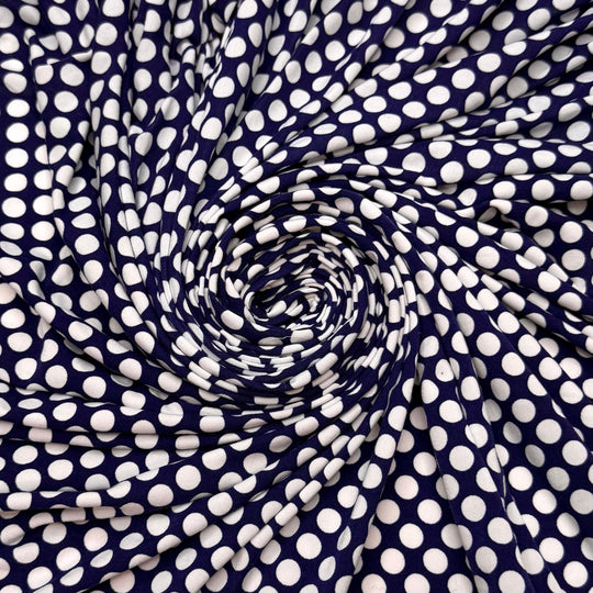 Lost In Nostalgia - Jersey Polyester Blend Knit - Navy/White Polka Dots - 1.3M Bundle