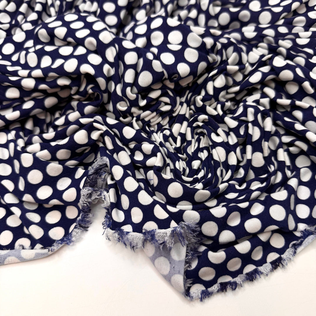 Lost In Nostalgia - Jersey Polyester Blend Knit - Navy/White Polka Dots - 1.3M Bundle