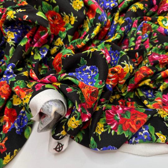 Vinyl From The 60s - Vintage Rib Knit Cotton Blend Knit - Black Multi Floral - 2.1M Bundle