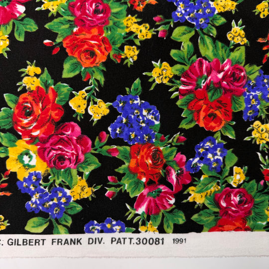 Vinyl From The 60s - Vintage Rib Knit Cotton Blend Knit - Black Multi Floral - 2.1M Bundle