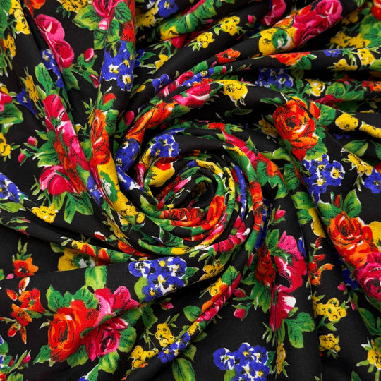 Vinyl From The 60s - Vintage Rib Knit Cotton Blend Knit - Black Multi Floral - 2.1M Bundle