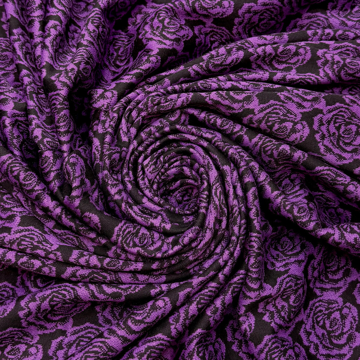 Flower Power - Vintage Double Cloth Knit Polyester Blend  - Purple/Black Floral - 3M Bundle