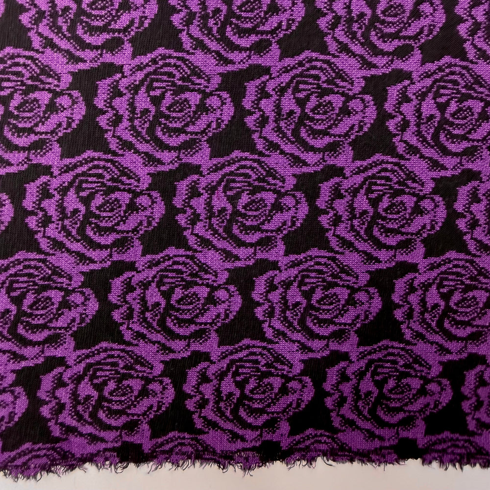 Flower Power - Vintage Double Cloth Knit Polyester Blend  - Purple/Black Floral - 3M Bundle