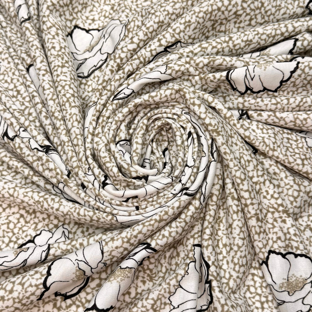 Confab At The Pad - Rib Knit Poly/Cotton Knit - White/Grey Floral - 1.75M Bundle
