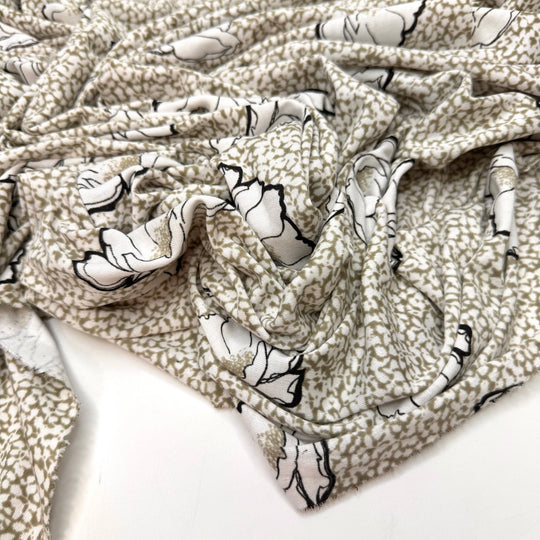 Confab At The Pad - Rib Knit Poly/Cotton Knit - White/Grey Floral - 1.75M Bundle