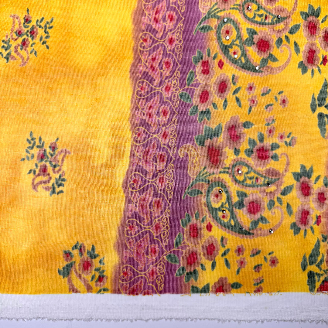 Pie-ning For You - Rhinestones Mesh Poly/Spandex Knit - Dark Pink/Yellow Floral - 2M Bundle