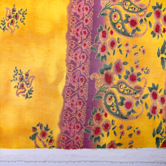 Pie-ning For You - Rhinestones Mesh Poly/Spandex Knit - Dark Pink/Yellow Floral - 2M Bundle