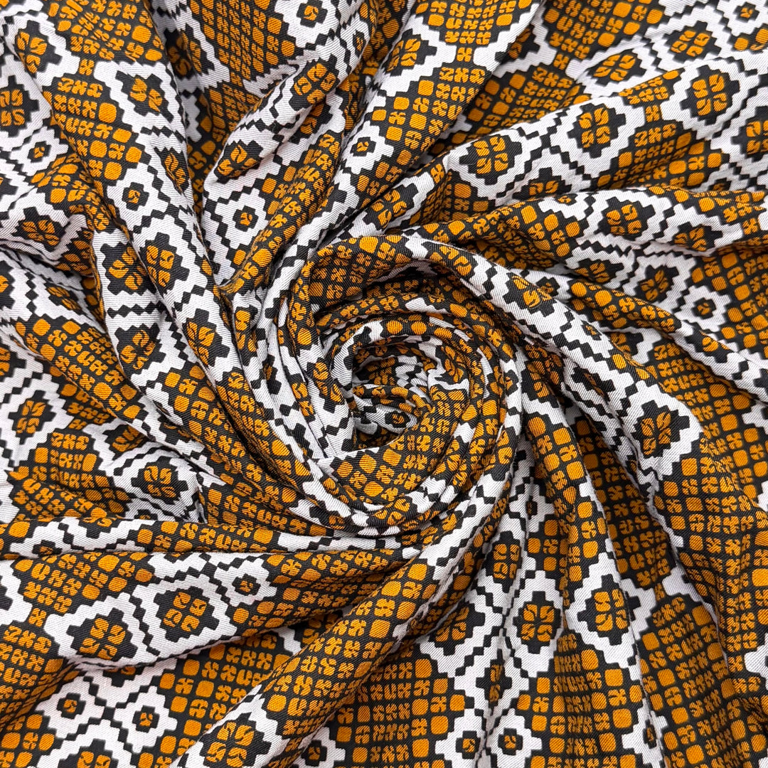 Poultry-geist - Twill Weave Cotton/Bamboo Woven - Beige/Grey Geometric - 1M Bundle