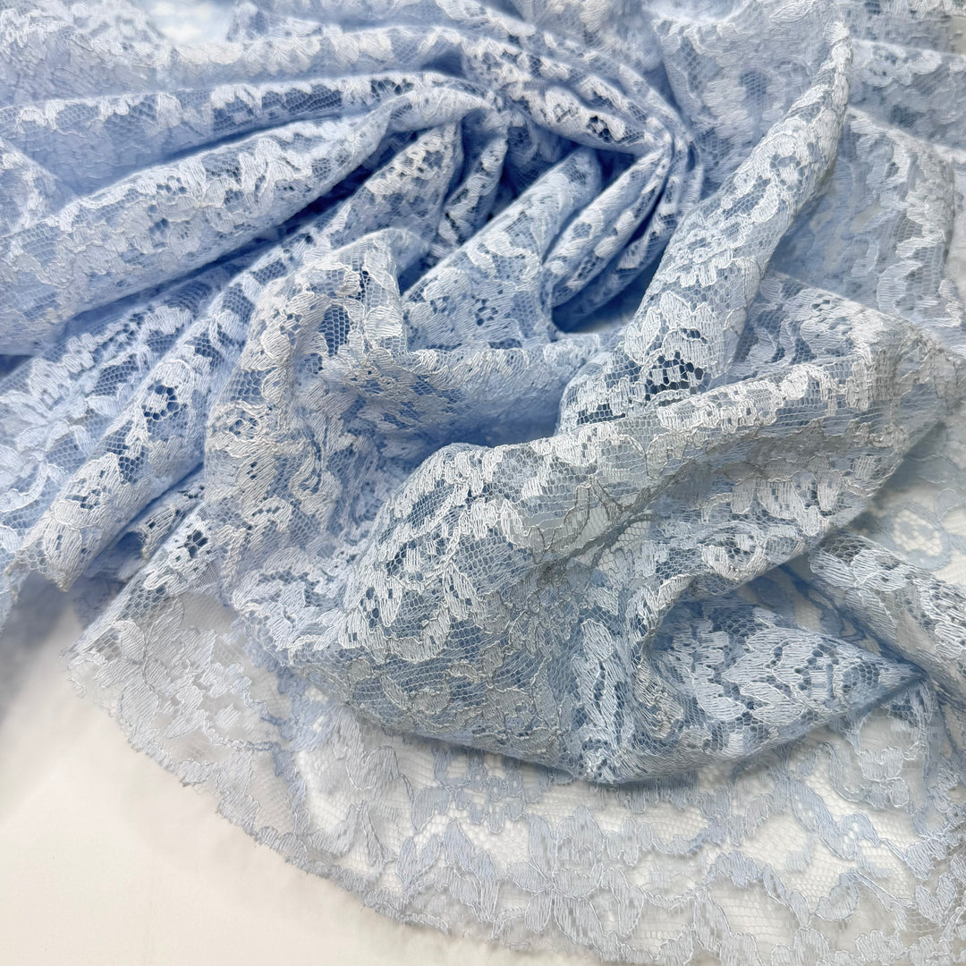 Tur-key To My Heart - Lace Polyester Blend Knit - Light Blue Floral - 1.35M Bundle