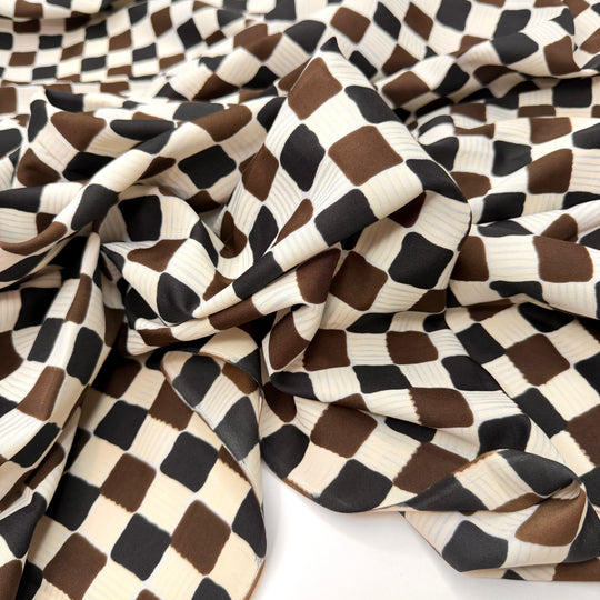 Bready Or Not Here I Crumb - Vintage Polyester Blend Woven - Brown/Cream Geometric - 1.4M Bundle
