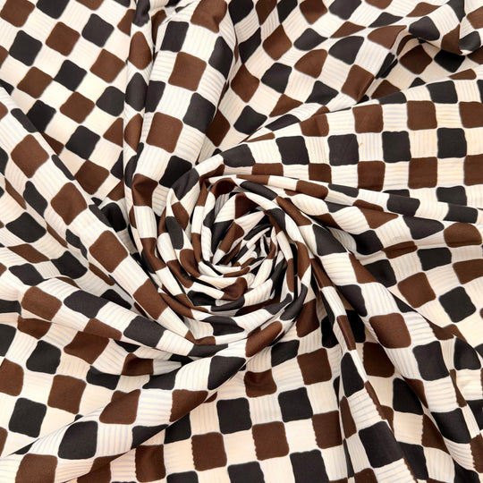 Bready Or Not Here I Crumb - Vintage Polyester Blend Woven - Brown/Cream Geometric - 1.4M Bundle