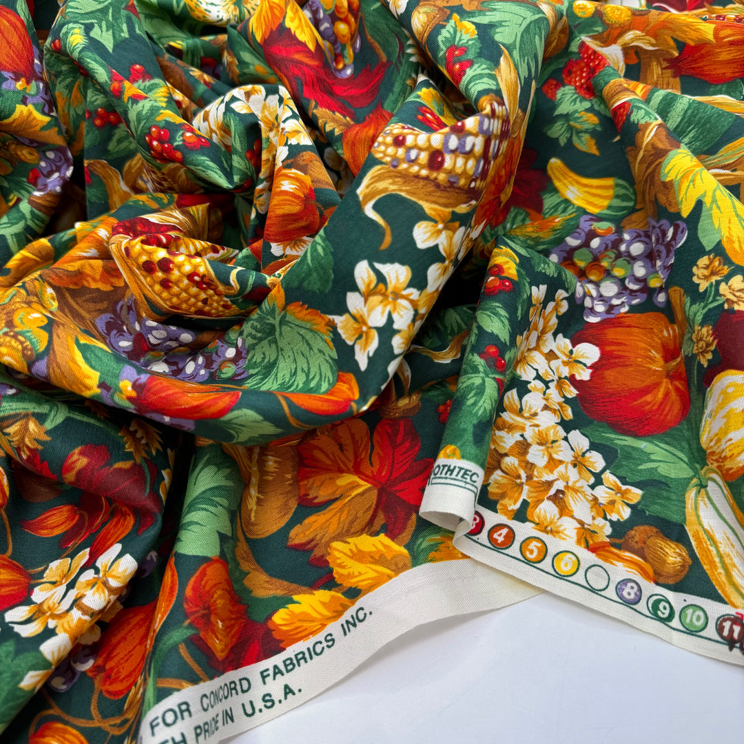 Oh My Gourd - Vintage Cotton Woven - Dark Green Multi Floral - 2.75M Bundle