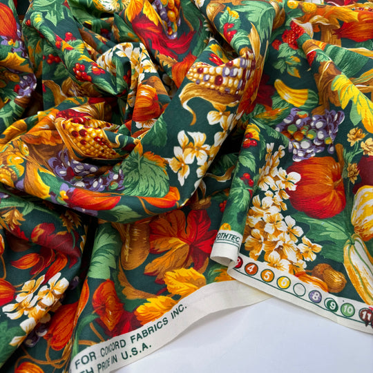 Oh My Gourd - Vintage Cotton Woven - Dark Green Multi Floral - 2.75M Bundle