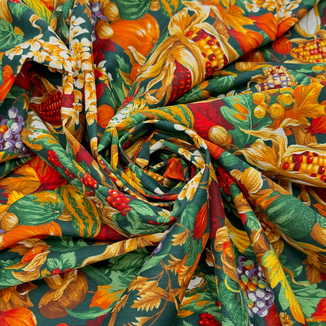 Oh My Gourd - Vintage Cotton Woven - Dark Green Multi Floral - 2.75M Bundle