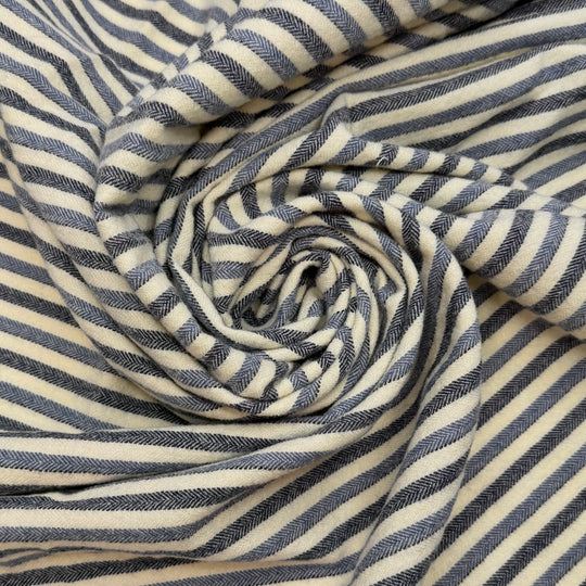 Early To Bed Early To Rise - Wool Woven - Navy/Cream Stripes - 1M Bundle