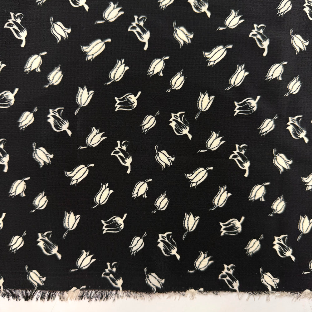 A Stitch In Time Saves Nine - Crepe Polyester Blend Woven - Black/White Floral - 1.7M Bundle