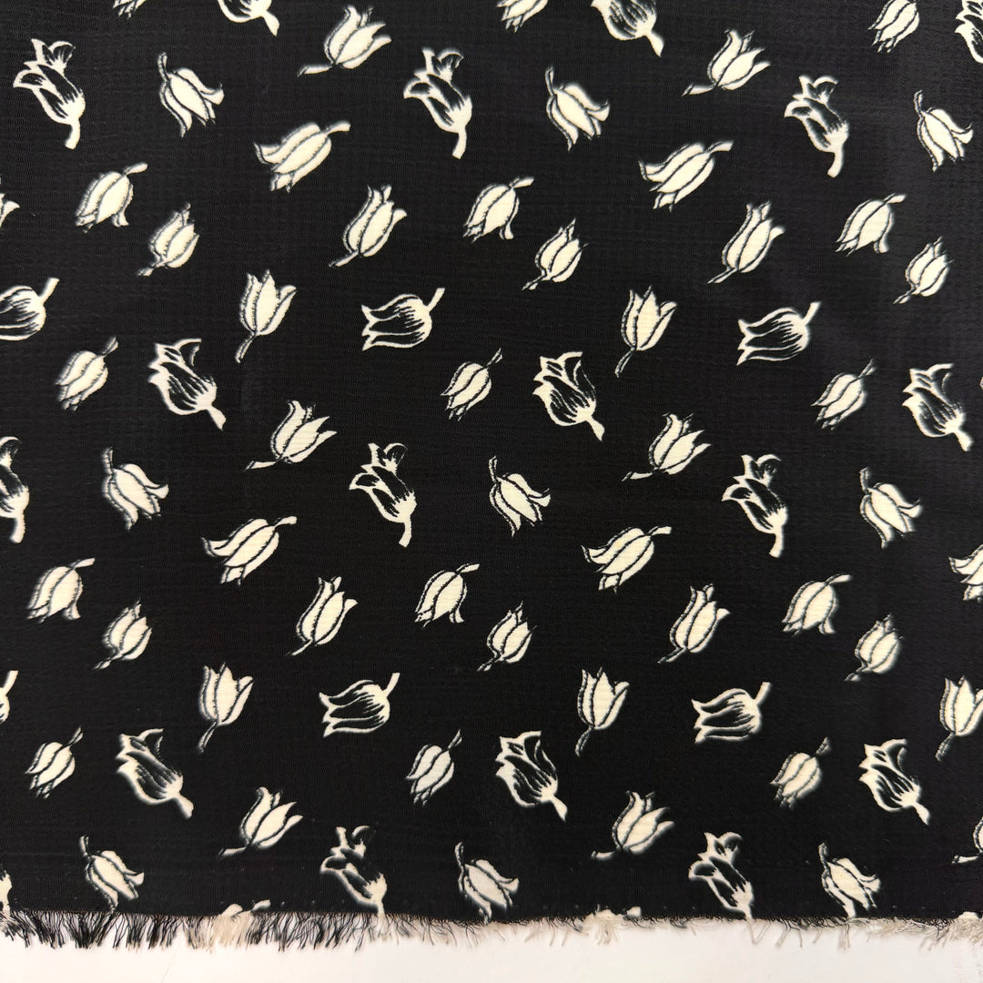 A Stitch In Time Saves Nine - Crepe Polyester Blend Woven - Black/White Floral - 1.7M Bundle