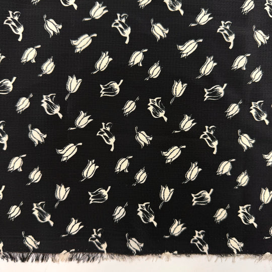 A Stitch In Time Saves Nine - Crepe Polyester Blend Woven - Black/White Floral - 1.7M Bundle