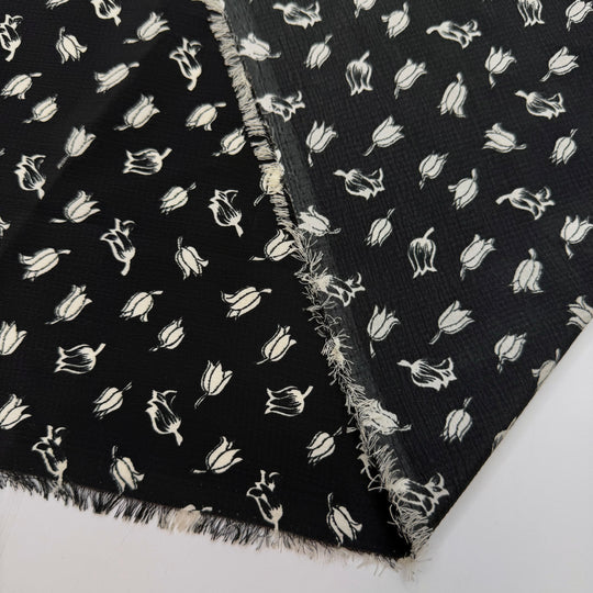 A Stitch In Time Saves Nine - Crepe Polyester Blend Woven - Black/White Floral - 1.7M Bundle