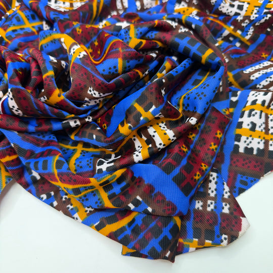Many Hands Make Light Work - Polyester Blend Knit - Burgundy Multi Abstract - 1.2M Bundle