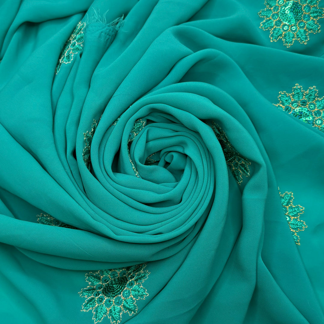 Birds Of A Feather Walk Together - Embroidered Polyester Blend Woven - Teal - 2.6M Bundle