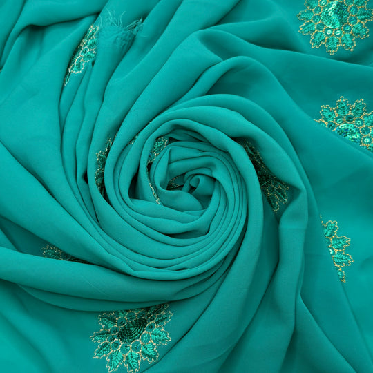 Birds Of A Feather Walk Together - Embroidered Polyester Blend Woven - Teal - 2.6M Bundle