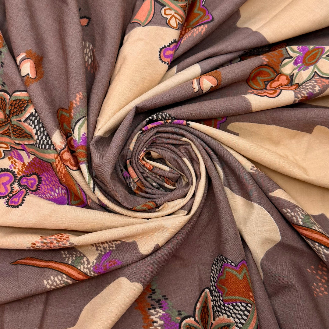 Better Late Than Never - Vintage Polyester Blend Woven - Brown Multi Floral - 2M Bundle