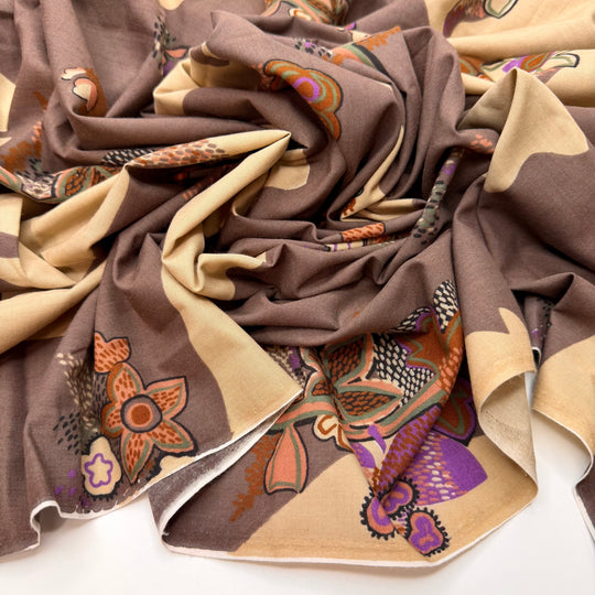 Better Late Than Never - Vintage Polyester Blend Woven - Brown Multi Floral - 2M Bundle