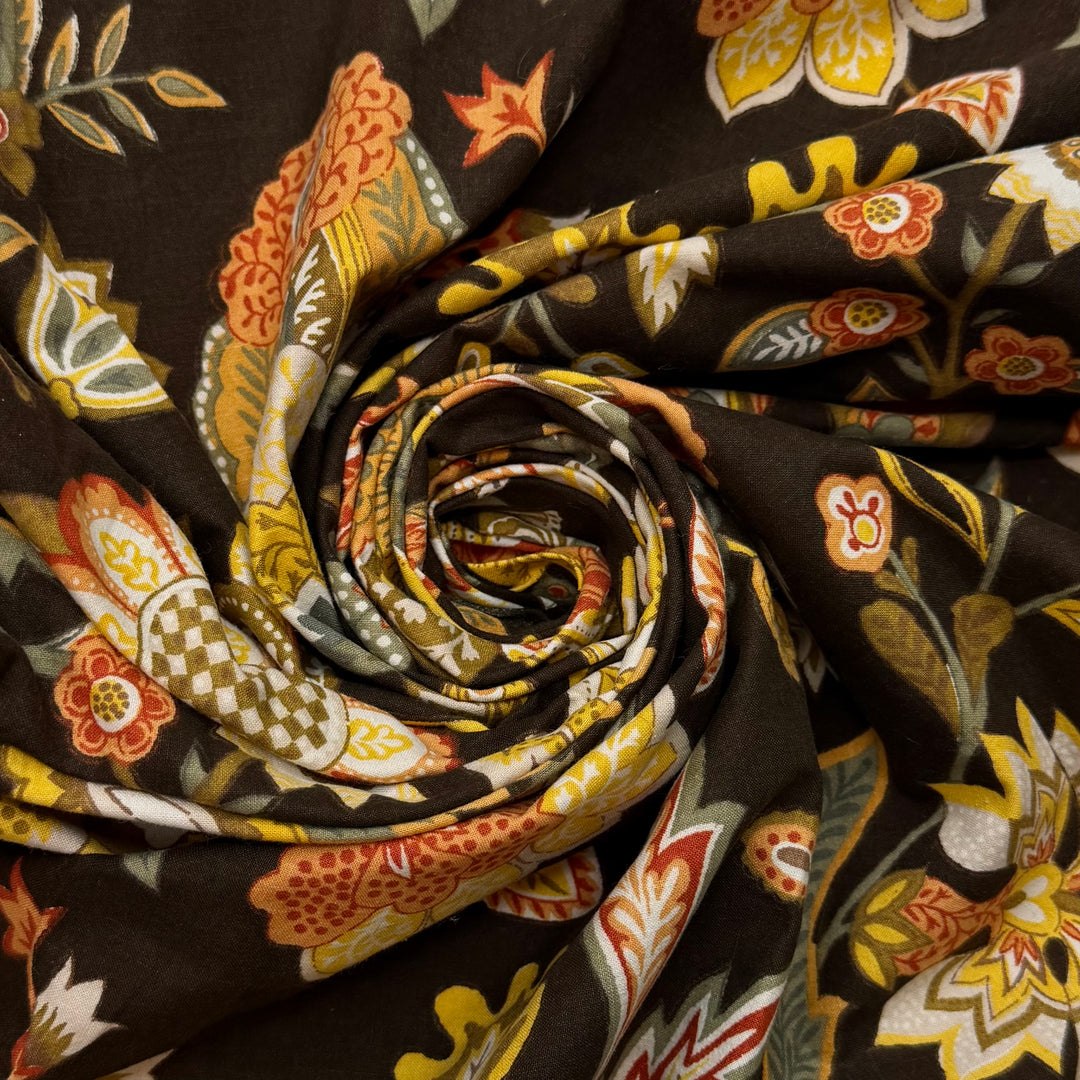 The Ax Forgets But The Tree Remembere - Vintage Cotton Woven - Brown Multi Floral - 2.45M Bundle