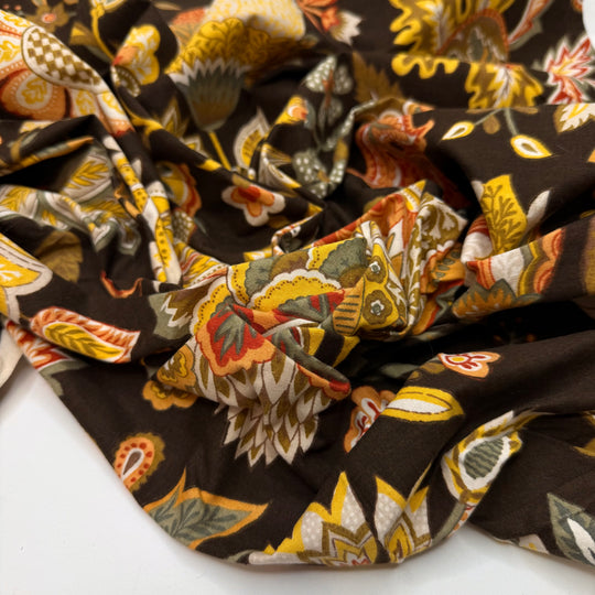 The Ax Forgets But The Tree Remembere - Vintage Cotton Woven - Brown Multi Floral - 2.45M Bundle