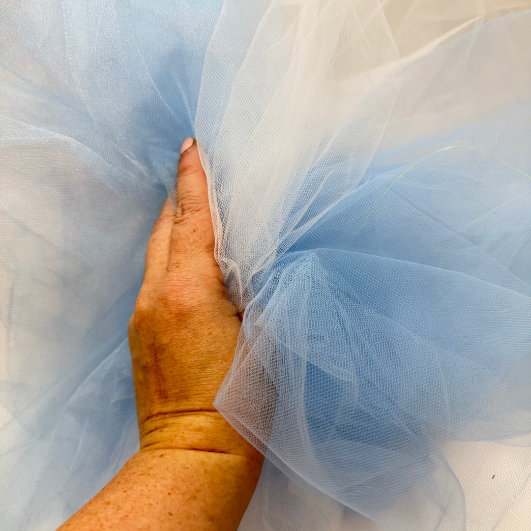 Cinderelly - Tulle Poly Knit - Light White/Blue - 1M Bundle