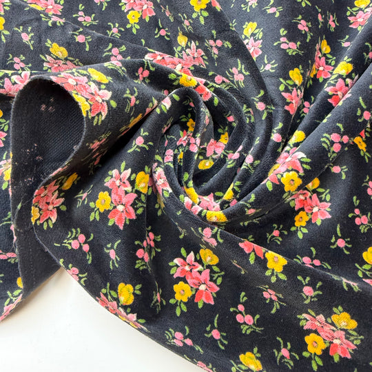 1920 Chesterfield Coat - Vintage Velvet Cotton Woven - Black Multi Floral - 2.1M Bundle