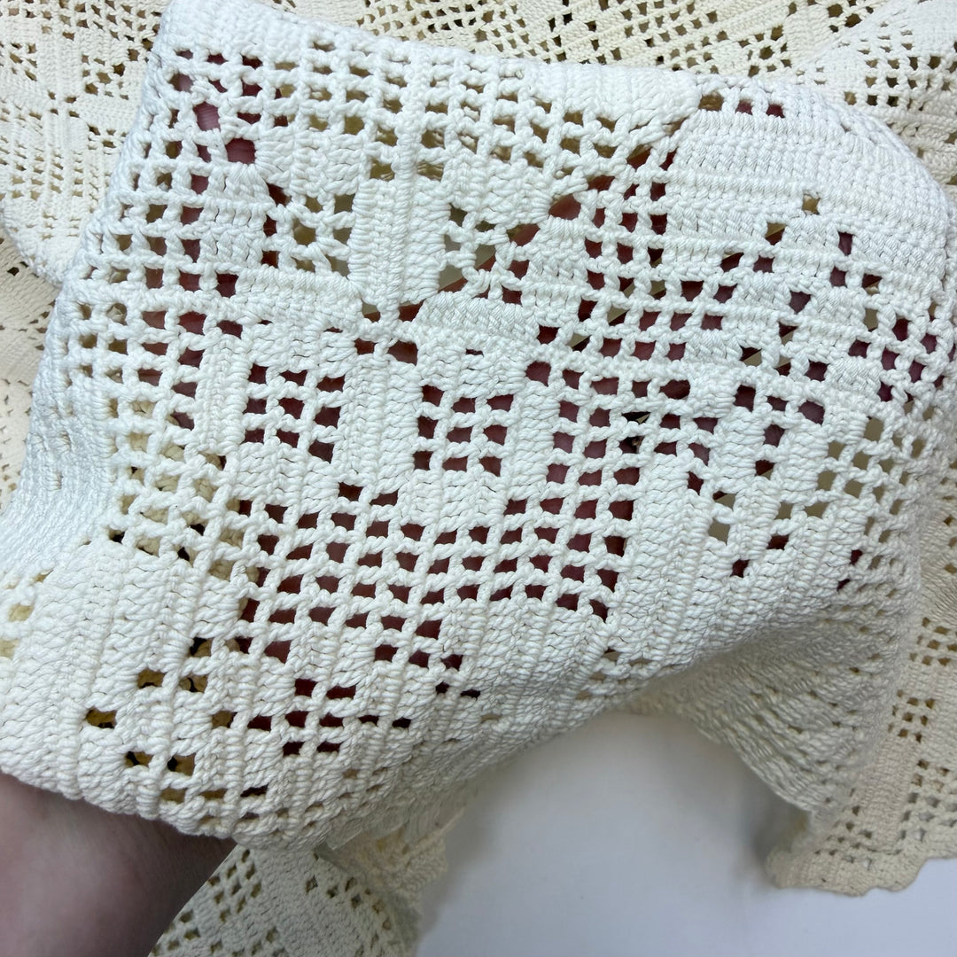 Always Dress The Table - Vintage Crochet Table Cloth Cotton Knit - Cream - 2.25M Bundle