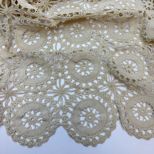 Hippy Era Crochet - Vintage Crochet Table Cloth Cotton Knit - Dark Cream - 1.2M Bundle