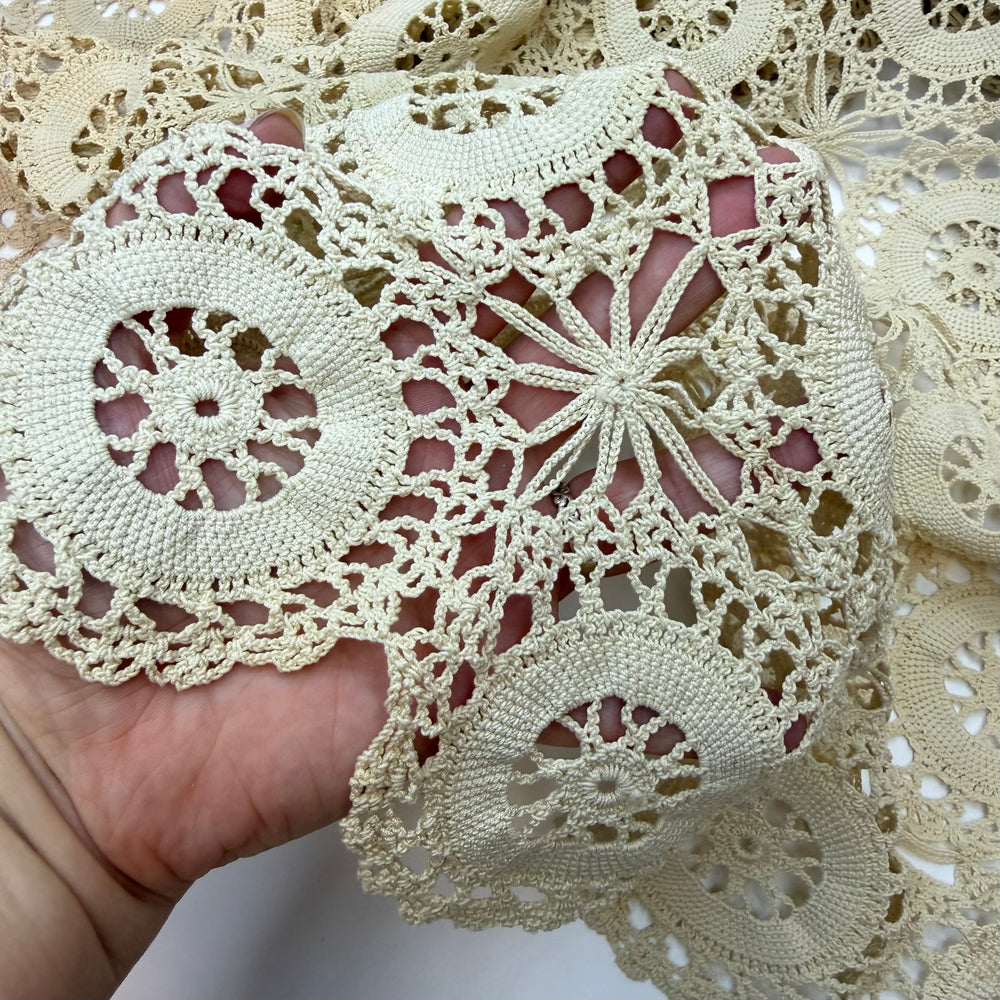 Hippy Era Crochet - Vintage Crochet Table Cloth Cotton Knit - Dark Cream - 1.2M Bundle