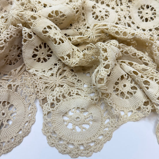 Hippy Era Crochet - Vintage Crochet Table Cloth Cotton Knit - Dark Cream - 1.2M Bundle