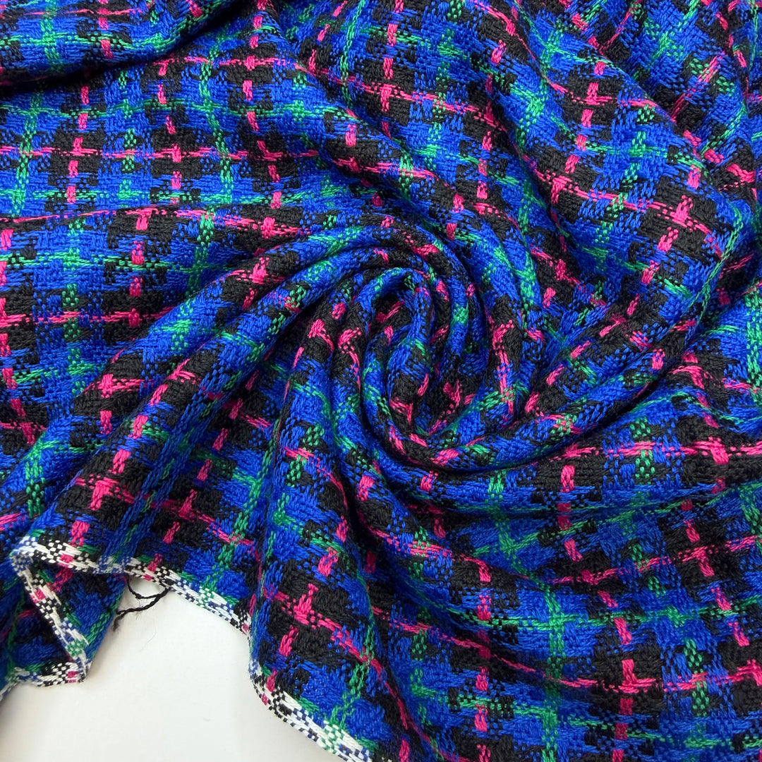 Travel Trousseau - Basket Weave Acrylic Blend Woven - Blue Pink Green Plaid - 4M Bundle