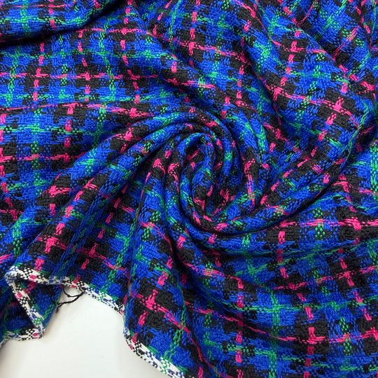 Travel Trousseau - Basket Weave Acrylic Blend Woven - Blue Pink Green Plaid - 4M Bundle