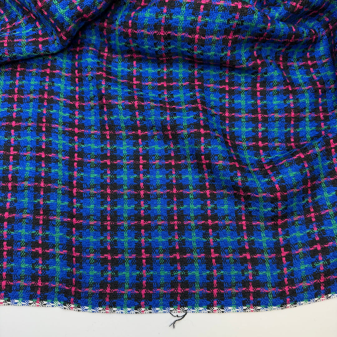 Travel Trousseau - Basket Weave Acrylic Blend Woven - Blue Pink Green Plaid - 4M Bundle