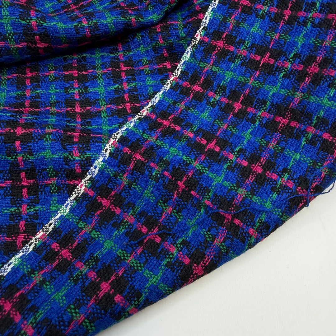Travel Trousseau - Basket Weave Acrylic Blend Woven - Blue Pink Green Plaid - 4M Bundle