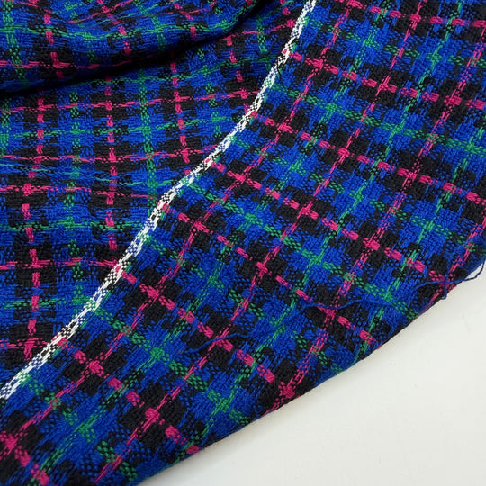 Travel Trousseau - Basket Weave Acrylic Blend Woven - Blue Pink Green Plaid - 4M Bundle